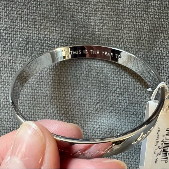 NWT Kate Spade Idiom “This Is The Year To …” Bangle Bracelet Silver - Picture 2 of 6